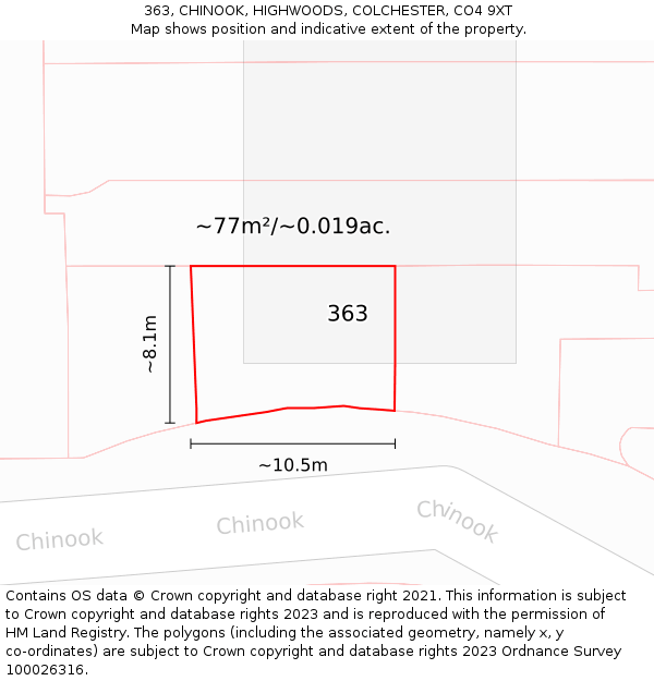 363, CHINOOK, HIGHWOODS, COLCHESTER, CO4 9XT: Plot and title map