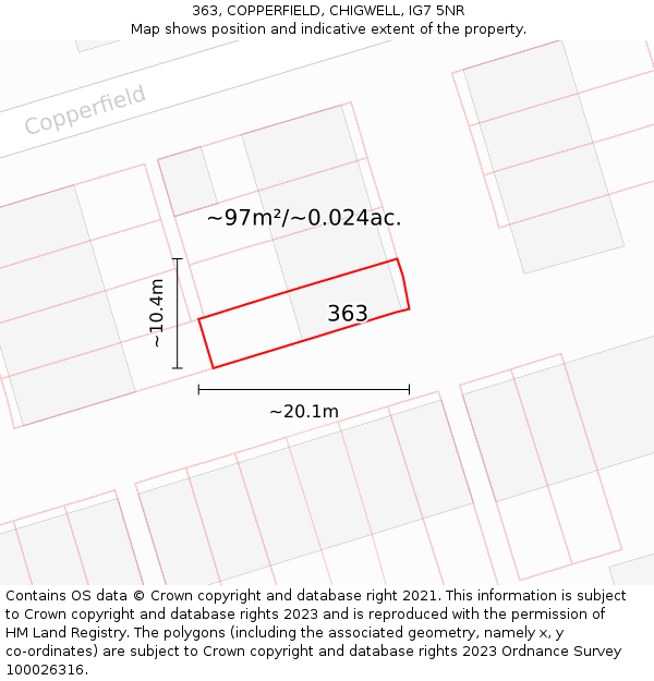 363, COPPERFIELD, CHIGWELL, IG7 5NR: Plot and title map