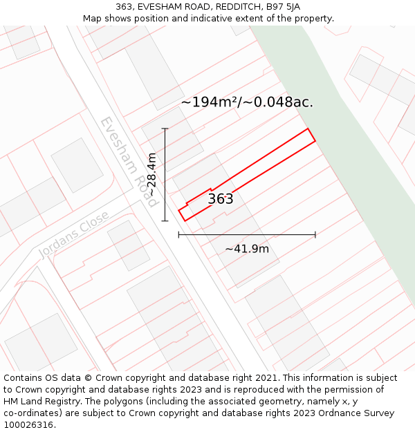 363, EVESHAM ROAD, REDDITCH, B97 5JA: Plot and title map