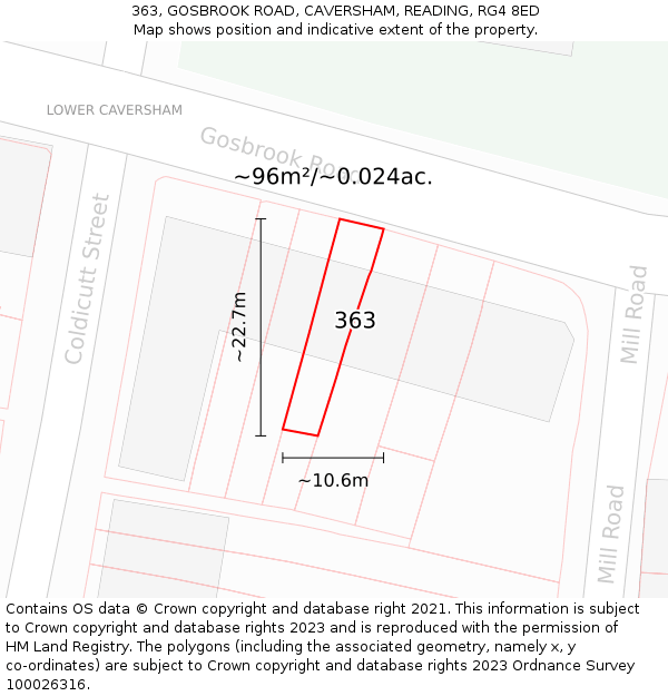363, GOSBROOK ROAD, CAVERSHAM, READING, RG4 8ED: Plot and title map