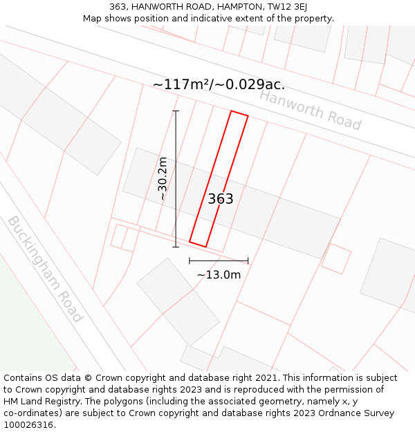 363, HANWORTH ROAD, HAMPTON, TW12 3EJ: Plot and title map