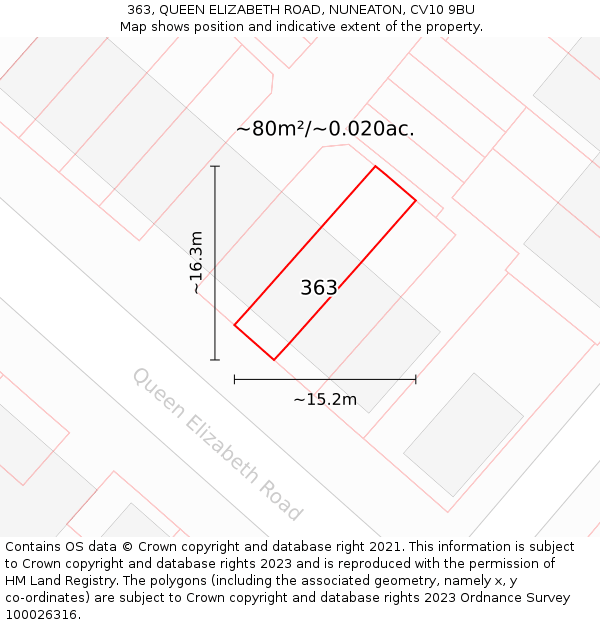 363, QUEEN ELIZABETH ROAD, NUNEATON, CV10 9BU: Plot and title map