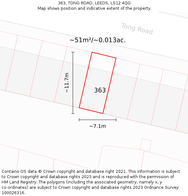 363, TONG ROAD, LEEDS, LS12 4QG: Plot and title map