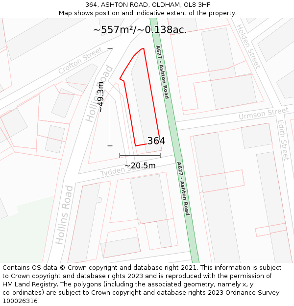 364, ASHTON ROAD, OLDHAM, OL8 3HF: Plot and title map