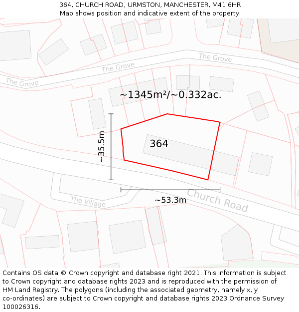 364, CHURCH ROAD, URMSTON, MANCHESTER, M41 6HR: Plot and title map