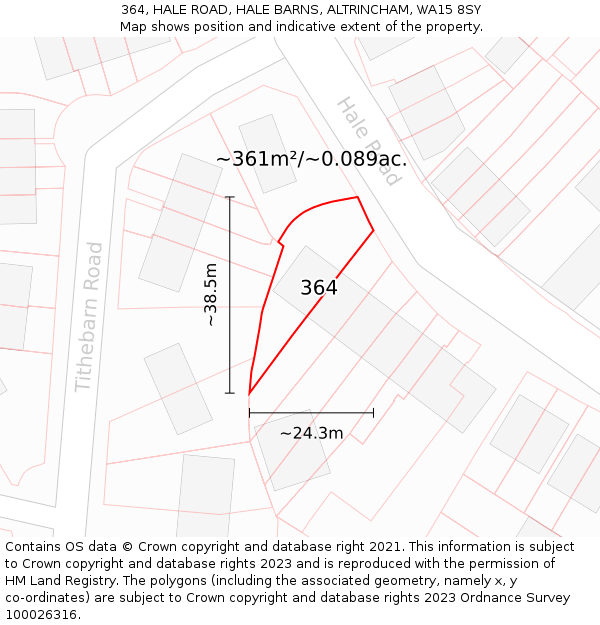 364, HALE ROAD, HALE BARNS, ALTRINCHAM, WA15 8SY: Plot and title map