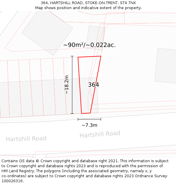 364, HARTSHILL ROAD, STOKE-ON-TRENT, ST4 7NX: Plot and title map
