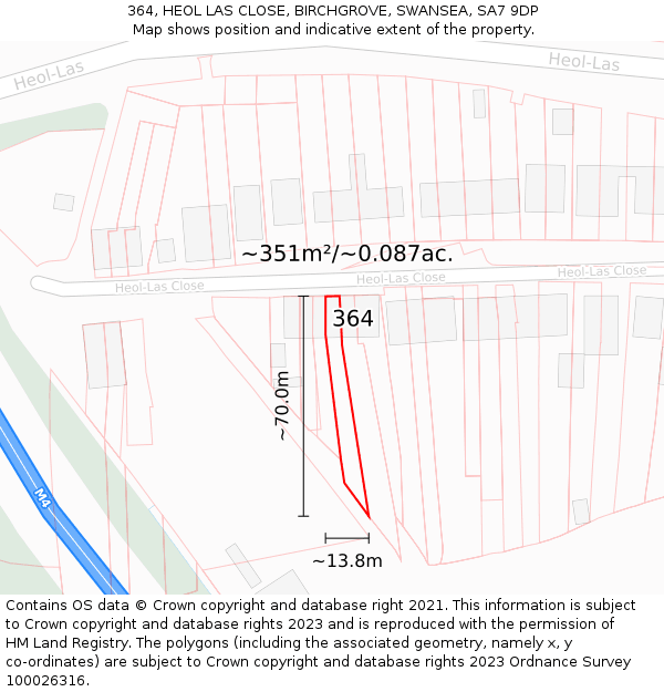364, HEOL LAS CLOSE, BIRCHGROVE, SWANSEA, SA7 9DP: Plot and title map