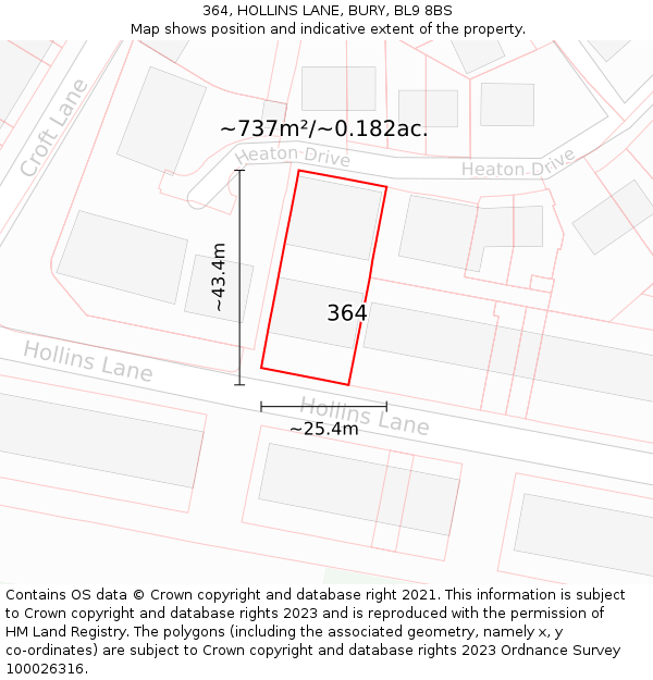 364, HOLLINS LANE, BURY, BL9 8BS: Plot and title map