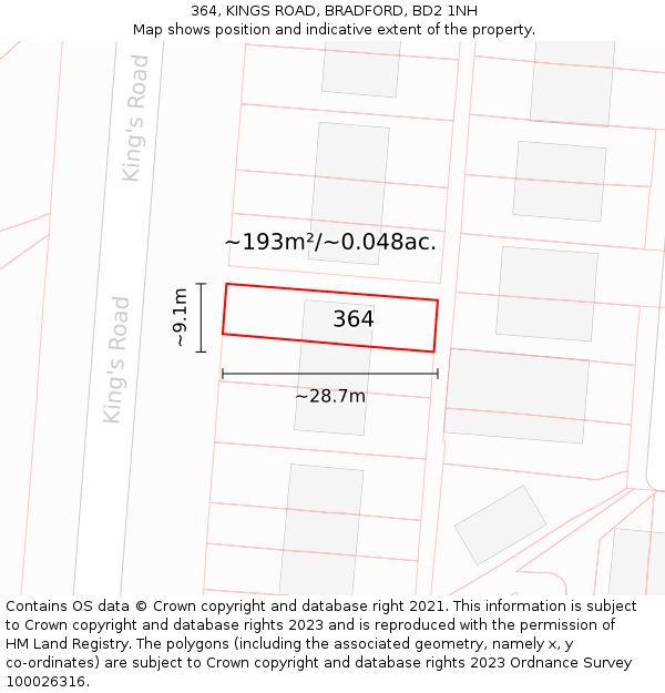 364, KINGS ROAD, BRADFORD, BD2 1NH: Plot and title map