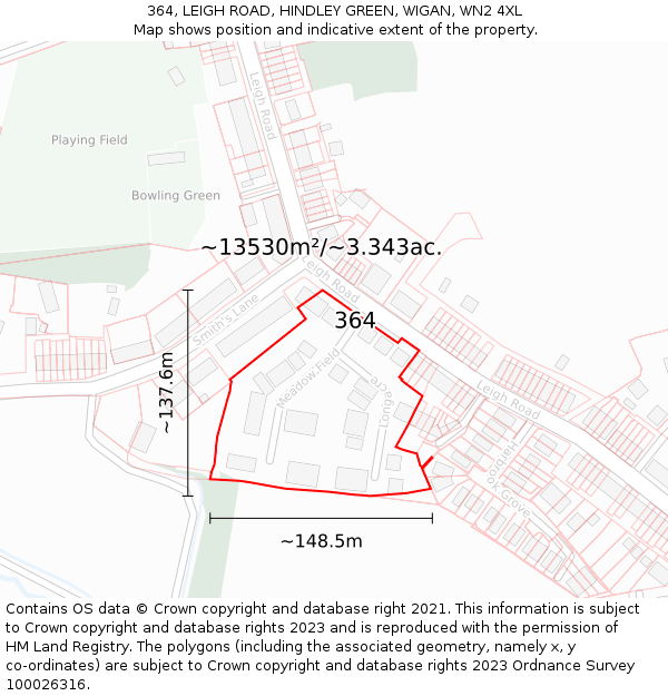 364, LEIGH ROAD, HINDLEY GREEN, WIGAN, WN2 4XL: Plot and title map