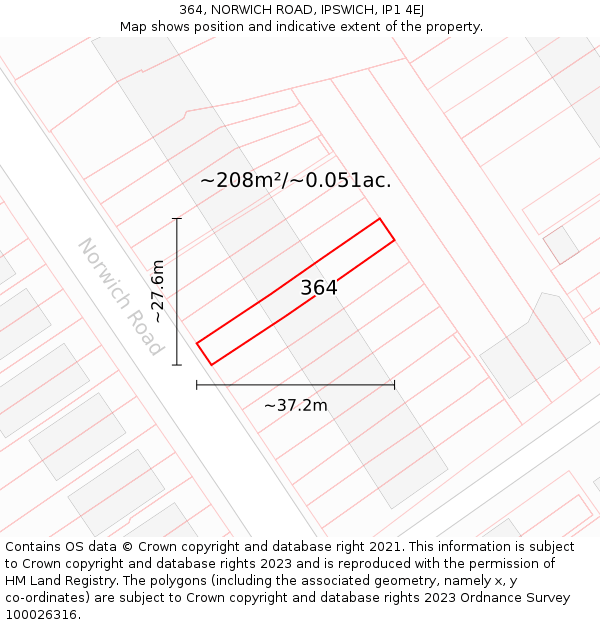 364, NORWICH ROAD, IPSWICH, IP1 4EJ: Plot and title map