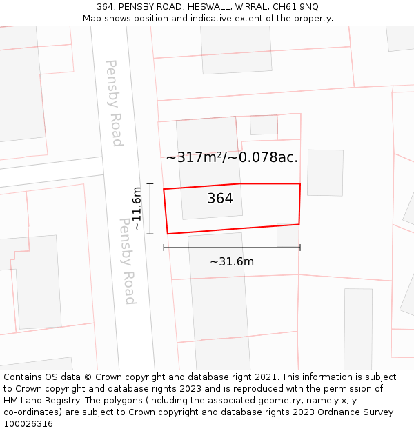 364, PENSBY ROAD, HESWALL, WIRRAL, CH61 9NQ: Plot and title map
