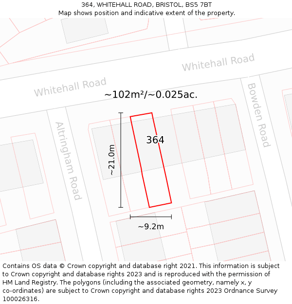 364, WHITEHALL ROAD, BRISTOL, BS5 7BT: Plot and title map