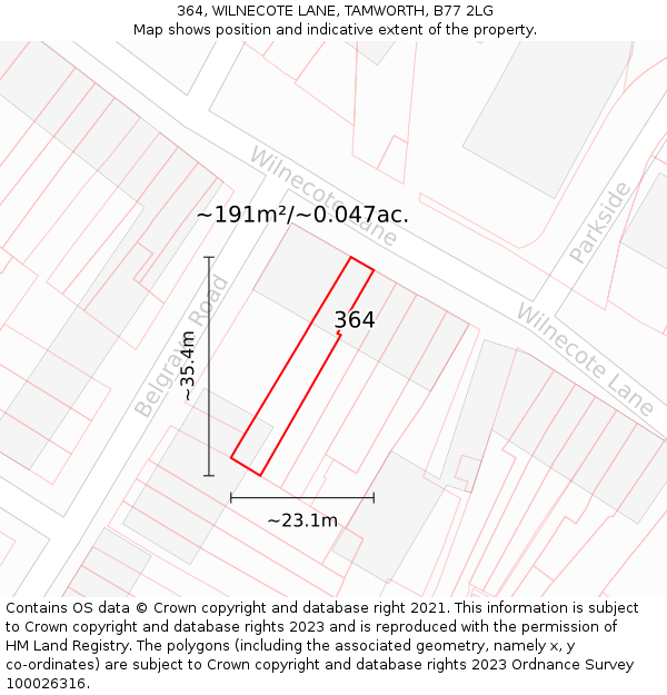 364, WILNECOTE LANE, TAMWORTH, B77 2LG: Plot and title map