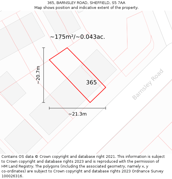 365, BARNSLEY ROAD, SHEFFIELD, S5 7AA: Plot and title map