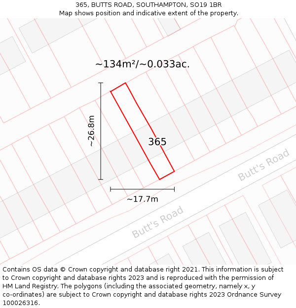 365, BUTTS ROAD, SOUTHAMPTON, SO19 1BR: Plot and title map