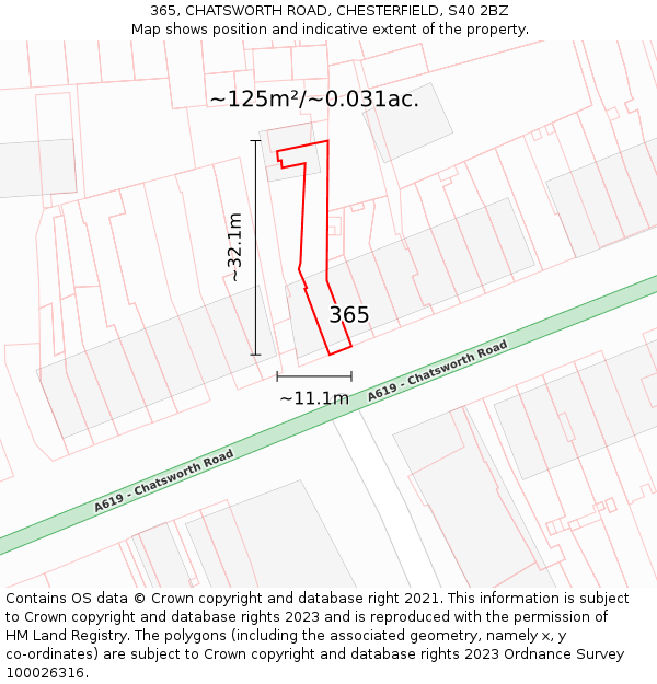 365, CHATSWORTH ROAD, CHESTERFIELD, S40 2BZ: Plot and title map