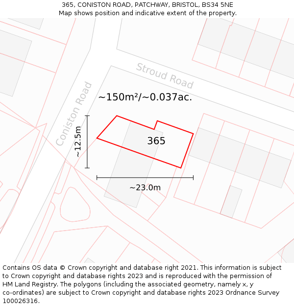 365, CONISTON ROAD, PATCHWAY, BRISTOL, BS34 5NE: Plot and title map