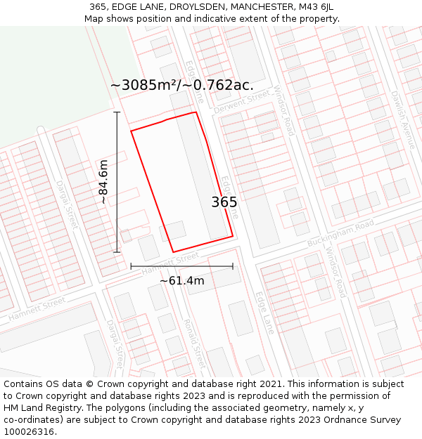 365, EDGE LANE, DROYLSDEN, MANCHESTER, M43 6JL: Plot and title map