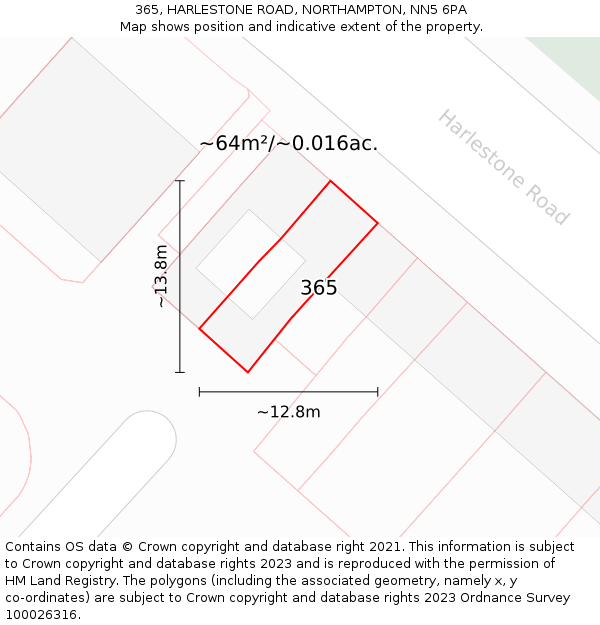 365, HARLESTONE ROAD, NORTHAMPTON, NN5 6PA: Plot and title map