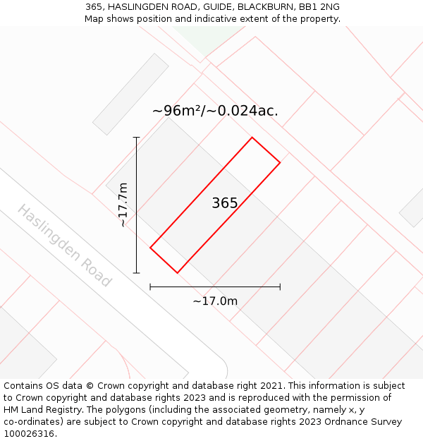 365, HASLINGDEN ROAD, GUIDE, BLACKBURN, BB1 2NG: Plot and title map