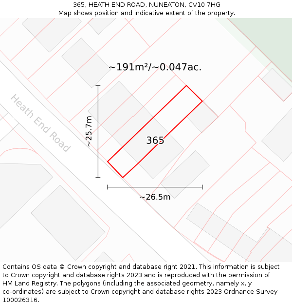 365, HEATH END ROAD, NUNEATON, CV10 7HG: Plot and title map
