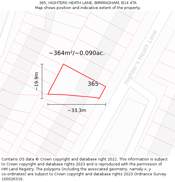 365, HIGHTERS HEATH LANE, BIRMINGHAM, B14 4TA: Plot and title map