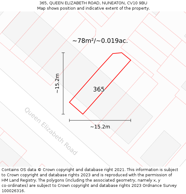 365, QUEEN ELIZABETH ROAD, NUNEATON, CV10 9BU: Plot and title map