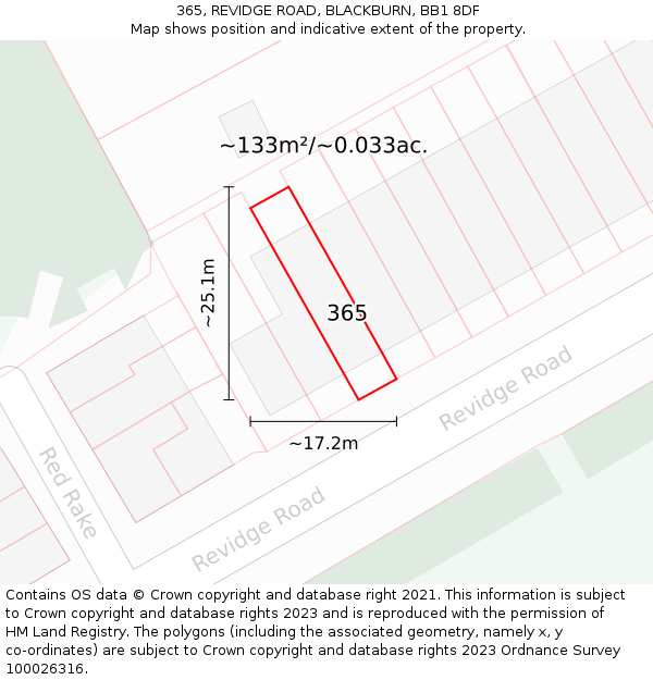 365, REVIDGE ROAD, BLACKBURN, BB1 8DF: Plot and title map