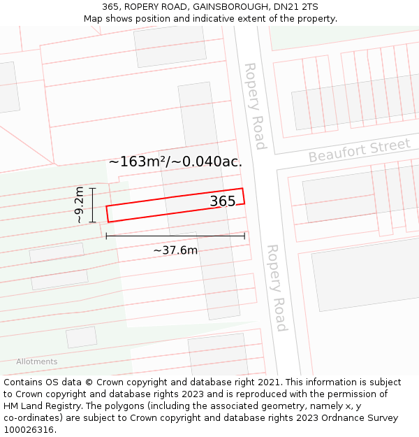 365, ROPERY ROAD, GAINSBOROUGH, DN21 2TS: Plot and title map