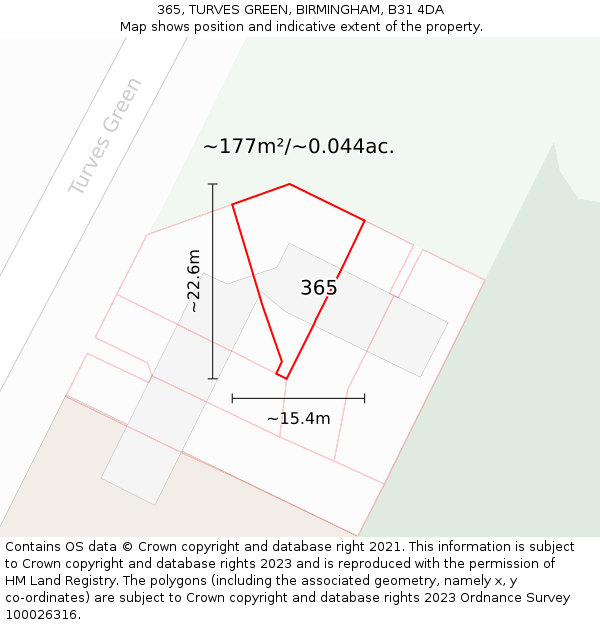 365, TURVES GREEN, BIRMINGHAM, B31 4DA: Plot and title map