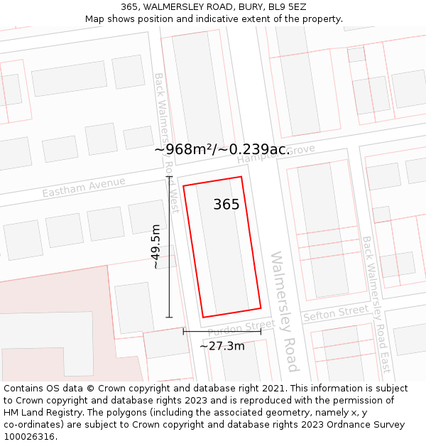 365, WALMERSLEY ROAD, BURY, BL9 5EZ: Plot and title map