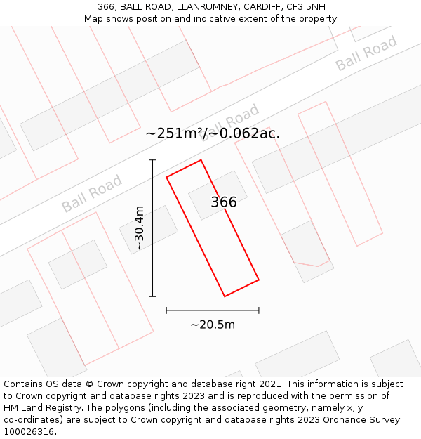 366, BALL ROAD, LLANRUMNEY, CARDIFF, CF3 5NH: Plot and title map