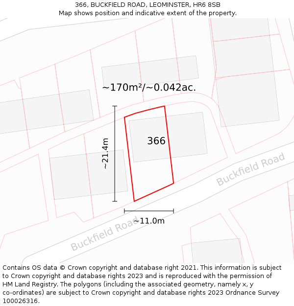 366, BUCKFIELD ROAD, LEOMINSTER, HR6 8SB: Plot and title map