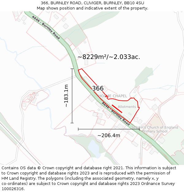 366, BURNLEY ROAD, CLIVIGER, BURNLEY, BB10 4SU: Plot and title map
