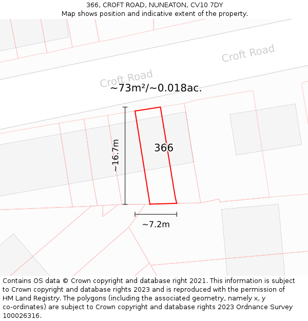 366, CROFT ROAD, NUNEATON, CV10 7DY: Plot and title map
