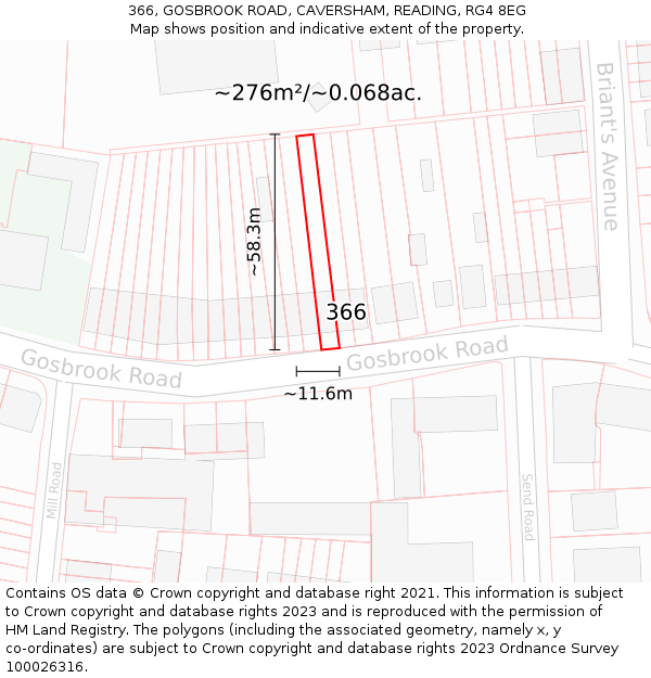 366, GOSBROOK ROAD, CAVERSHAM, READING, RG4 8EG: Plot and title map