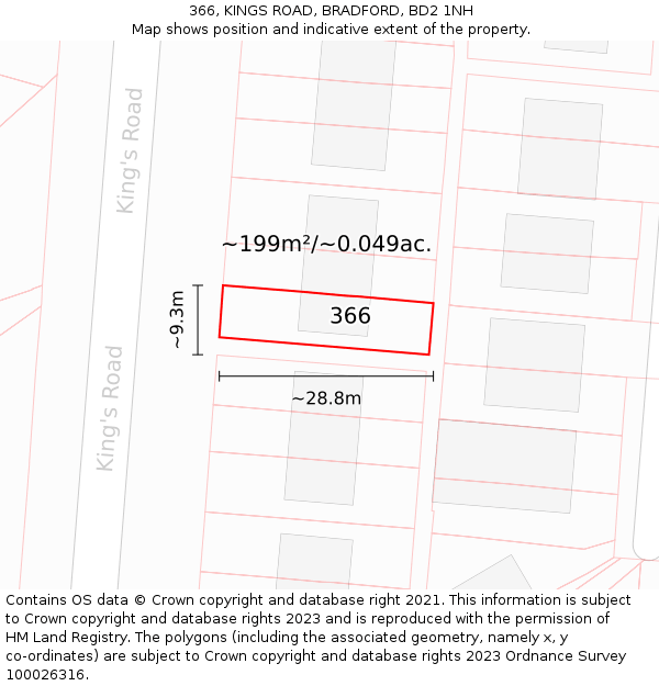 366, KINGS ROAD, BRADFORD, BD2 1NH: Plot and title map