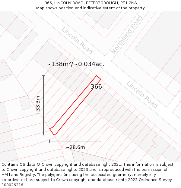 366, LINCOLN ROAD, PETERBOROUGH, PE1 2NA: Plot and title map