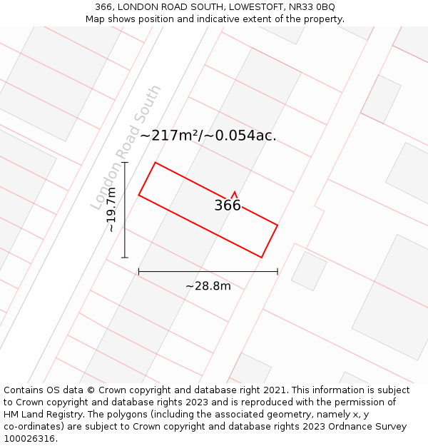366, LONDON ROAD SOUTH, LOWESTOFT, NR33 0BQ: Plot and title map