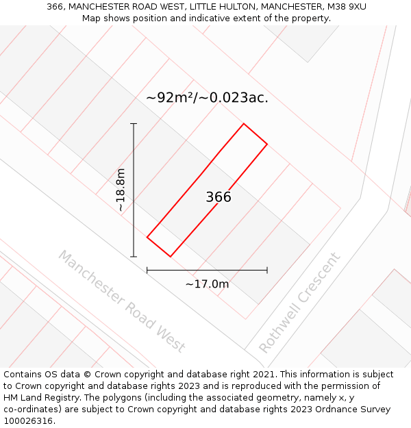 366, MANCHESTER ROAD WEST, LITTLE HULTON, MANCHESTER, M38 9XU: Plot and title map
