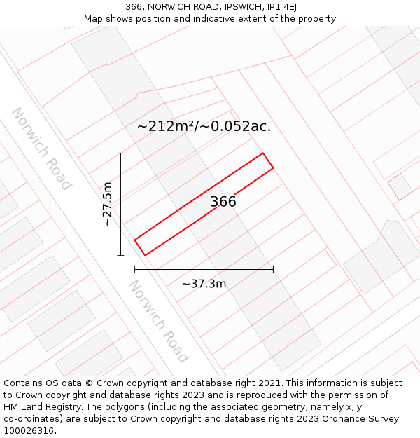 366, NORWICH ROAD, IPSWICH, IP1 4EJ: Plot and title map