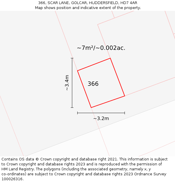 366, SCAR LANE, GOLCAR, HUDDERSFIELD, HD7 4AR: Plot and title map