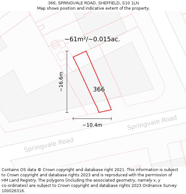 366, SPRINGVALE ROAD, SHEFFIELD, S10 1LN: Plot and title map