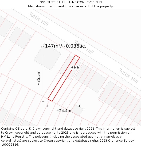 366, TUTTLE HILL, NUNEATON, CV10 0HS: Plot and title map