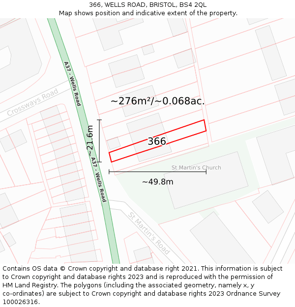 366, WELLS ROAD, BRISTOL, BS4 2QL: Plot and title map