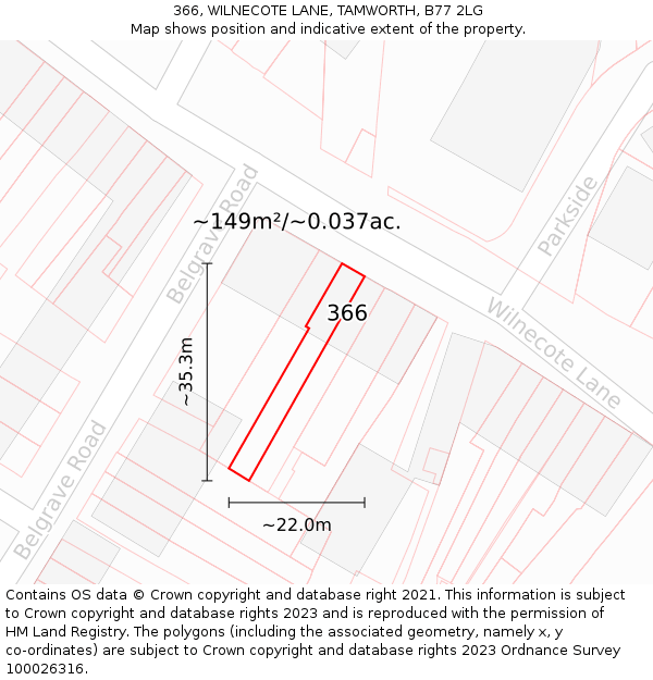 366, WILNECOTE LANE, TAMWORTH, B77 2LG: Plot and title map