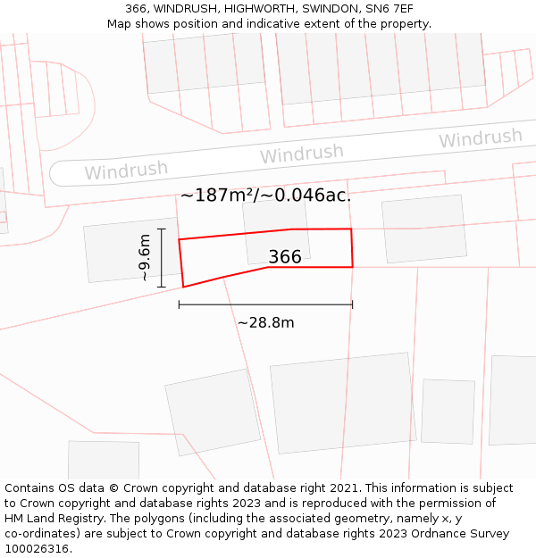 366, WINDRUSH, HIGHWORTH, SWINDON, SN6 7EF: Plot and title map