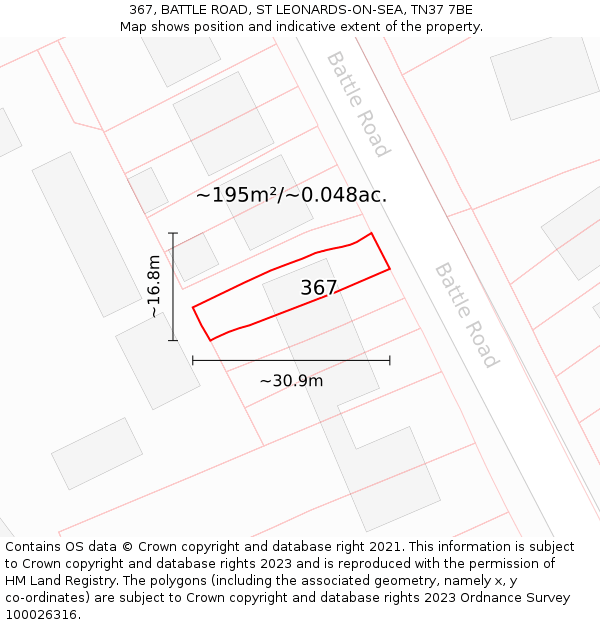 367, BATTLE ROAD, ST LEONARDS-ON-SEA, TN37 7BE: Plot and title map